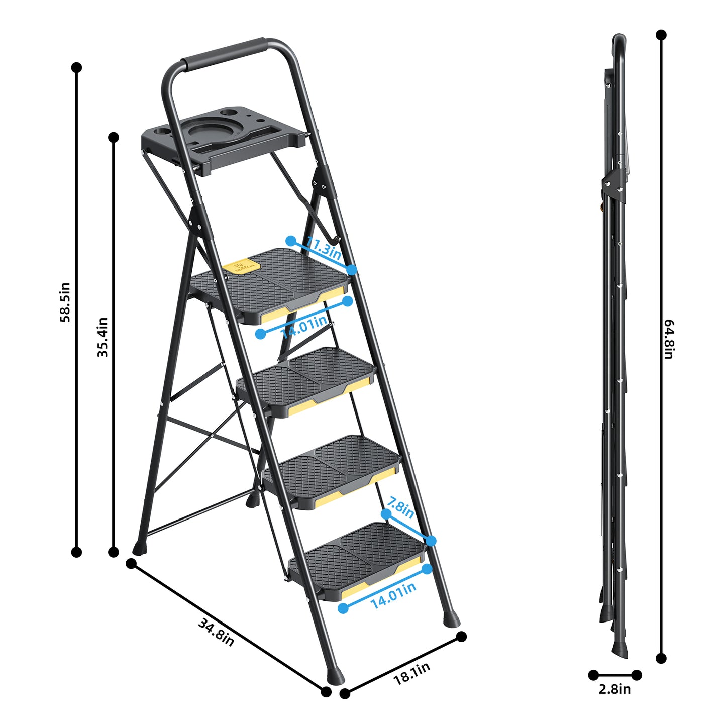 Kingrack 4 Step Ladder, 800 lbs Capacity with Tool Platform, Folding Steel Step Stool, Safety Lock, Portable for Home, Painting, Outdoor & Garage
