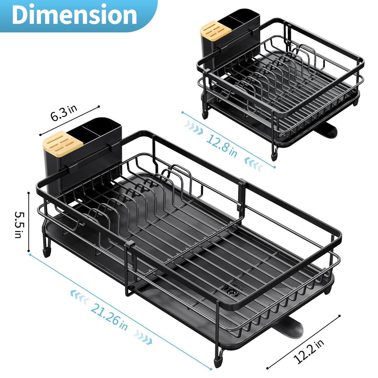 KK KINGRACK Dish Drying Rack, Expandable Dish Drainer with Utensil Holder for Kitchen Organizer, Black (WK810374-2)