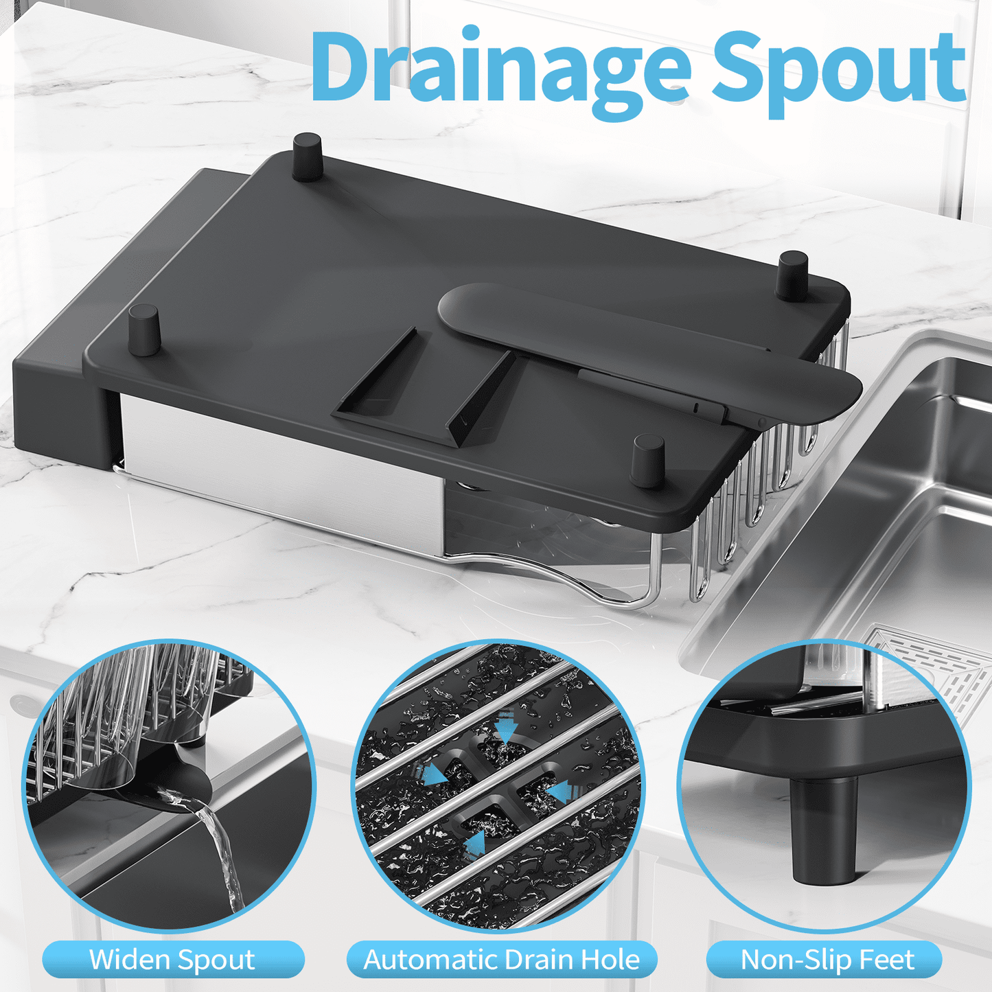 KK KINGRACK Dish Drying Rack, Large Capacity 304 Stainless Steel Dish Rack for Kitchen, Black