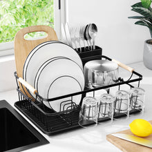 TOOLF Dish Drying Rack, Removable Utensil Holder, Plate Organizer for Kitchen Counter, Black(WK810713-B)