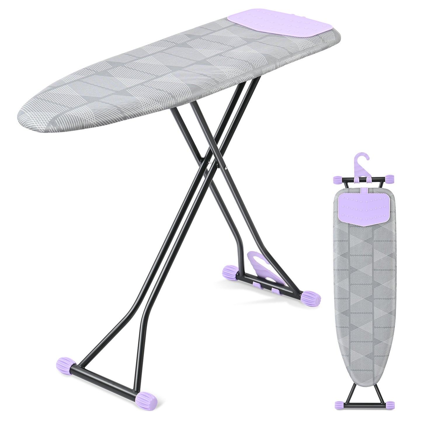 KINGRACK Ironing Board, Iron Board Full Size with Hanger & Rotating Nonslip Feet, 7 Level Height Adjustable, 43x13 in, Gray (RYP1343HT-19-28G)
