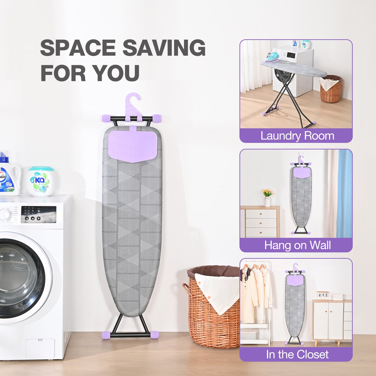 KINGRACK Ironing Board, Iron Board Full Size with Hanger & Rotating Nonslip Feet, 7 Level Height Adjustable, 43x13 in, Gray (RYP1343HT-19-28G)