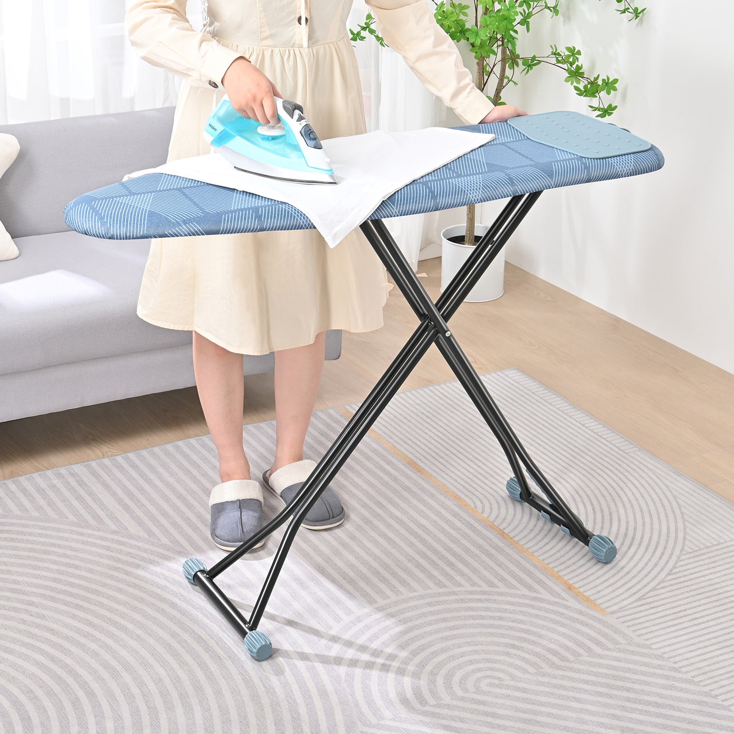 KINGRACK Ironing Board, Iron Board Full Size with Hanger & Rotating Nonslip Feet, 7 Level Height Adjustable, 43x13 in, Blue(RYP1343HT-19-28B)