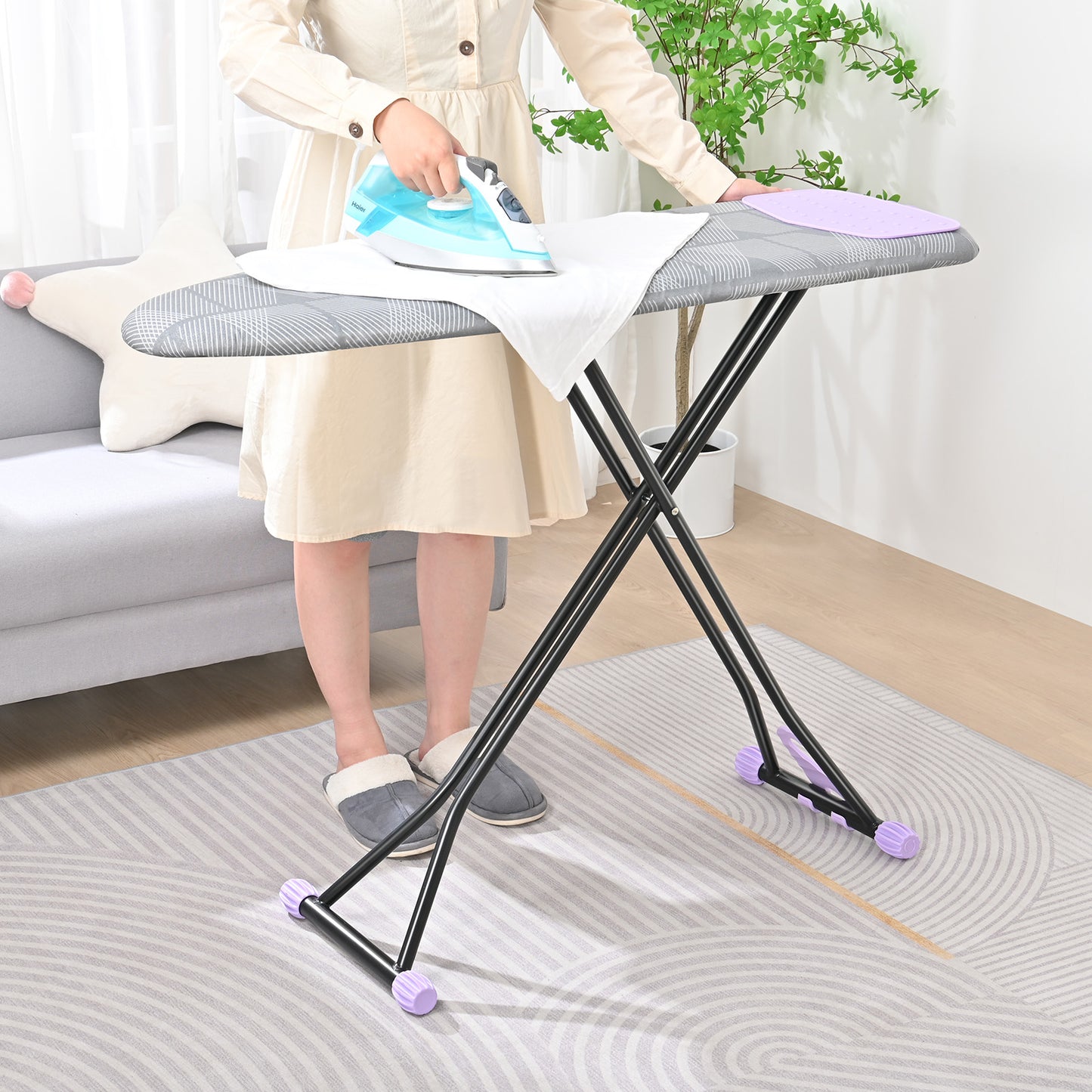 KINGRACK Ironing Board, Iron Board Full Size with Hanger & Rotating Nonslip Feet, 7 Level Height Adjustable, 43x13 in, Gray (RYP1343HT-19-28G)