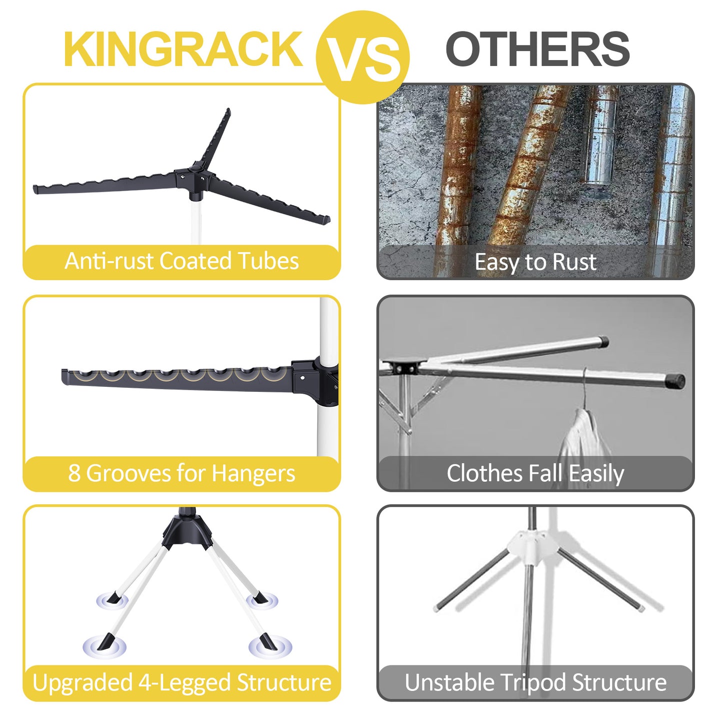 KK KINGRACK 2-Tier Clothes Drying Rack, 4-Legged Laundry Garment Rack with 6 Arms for Hangers, Black（126301A-Black）