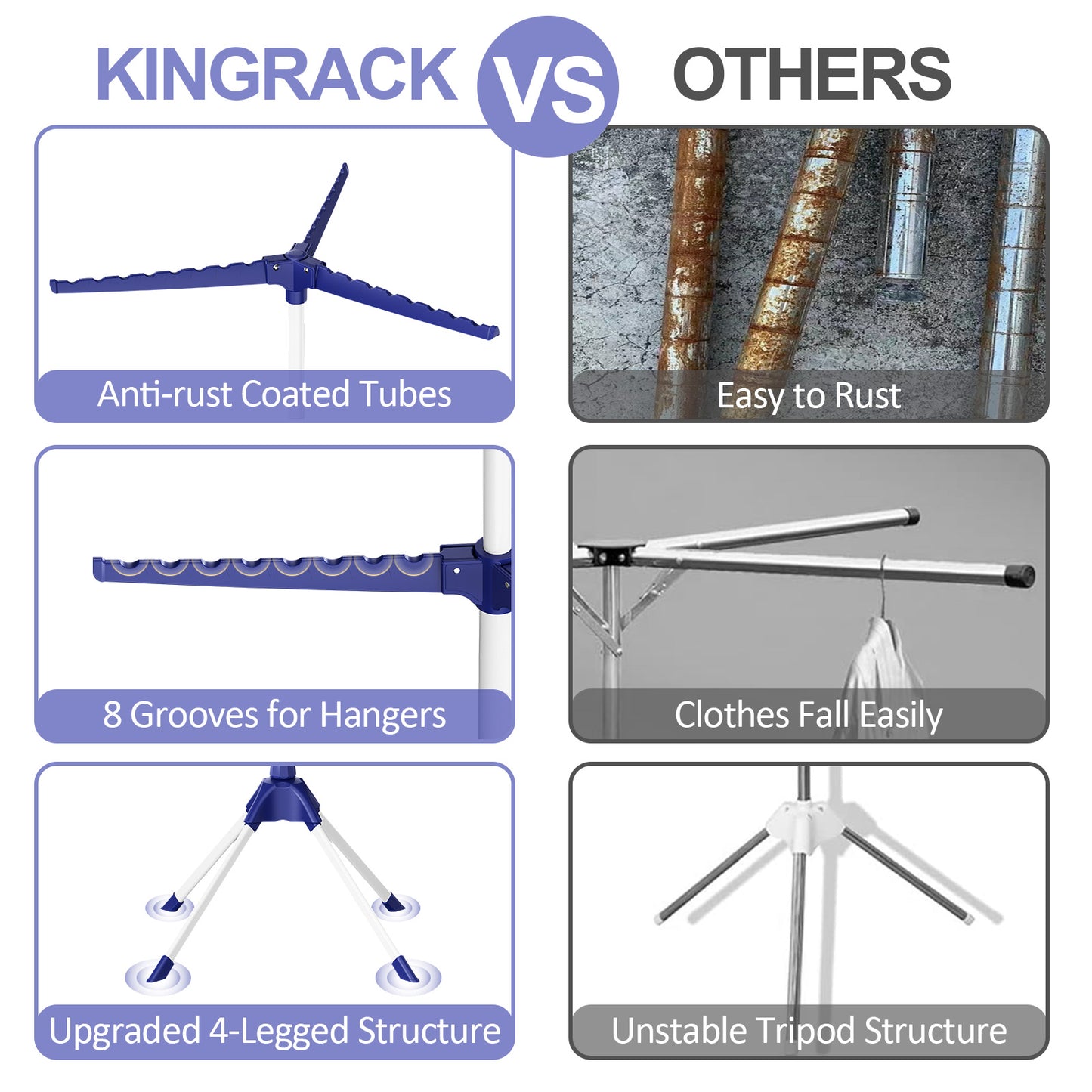 KK KINGRACK 2-Tier Clothes Drying Rack, 4-Legged Laundry Garment Rack with 6 Arms for Hangers, Blue (126301A-Blue)
