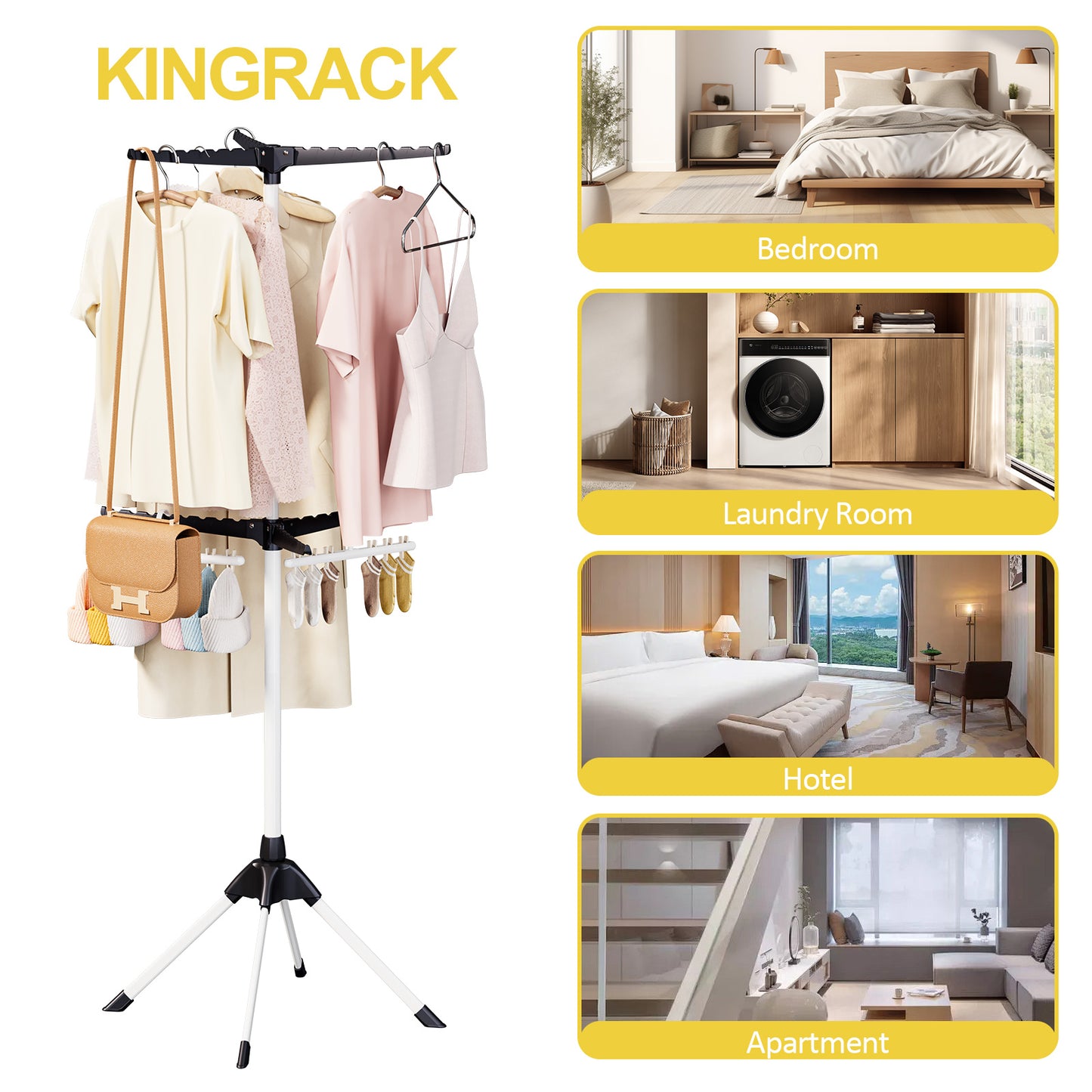 KK KINGRACK 2-Tier Clothes Drying Rack, 4-Legged Laundry Garment Rack with 6 Arms for Hangers, Black（126301A-Black）