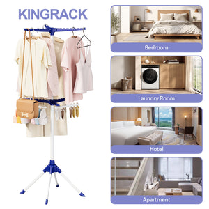 KK KINGRACK 2-Tier Clothes Drying Rack, 4-Legged Laundry Garment Rack with 6 Arms for Hangers, Blue (126301A-Blue)