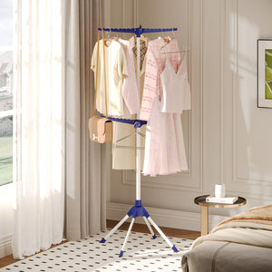 KK KINGRACK 2-Tier Clothes Drying Rack, 4-Legged Laundry Garment Rack with 6 Arms for Hangers, Blue (126301A-Blue)