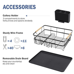 TOOLF Dish Drying Rack, Removable Utensil Holder, Plate Organizer for Kitchen Counter, Black(WK810713-B)