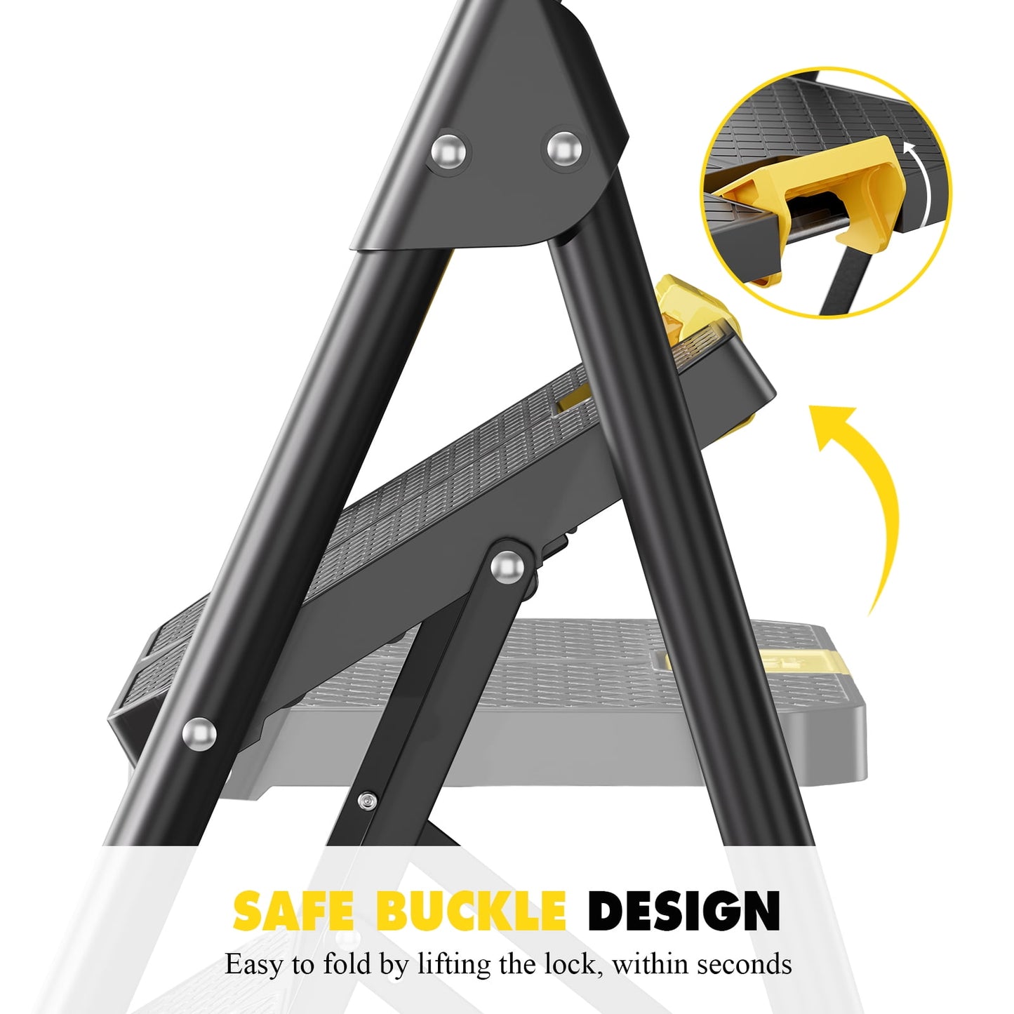 Kingrack 4 Step Ladder, 800 lbs Capacity with Tool Platform, Folding Steel Step Stool, Safety Lock, Portable for Home, Painting, Outdoor & Garage