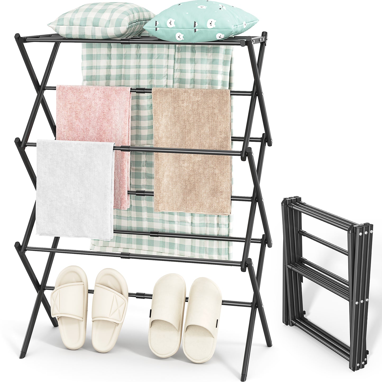 KK KINGRACK Clothes Drying Rack, Expandable & Collapsible Steel Laundry Drying Racks, Black (121501-Black)