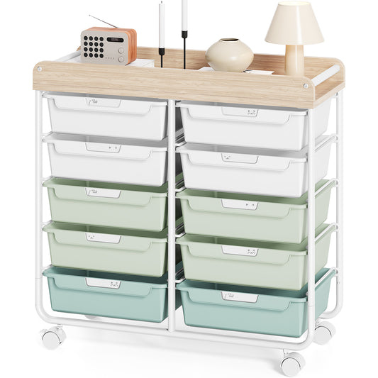 Rolling Storage Cart with 10 Drawers, KK KINGRACK Drawer Cart with Sturdy Frame for Craft Office School Storage, Green (BZ831234-1G)