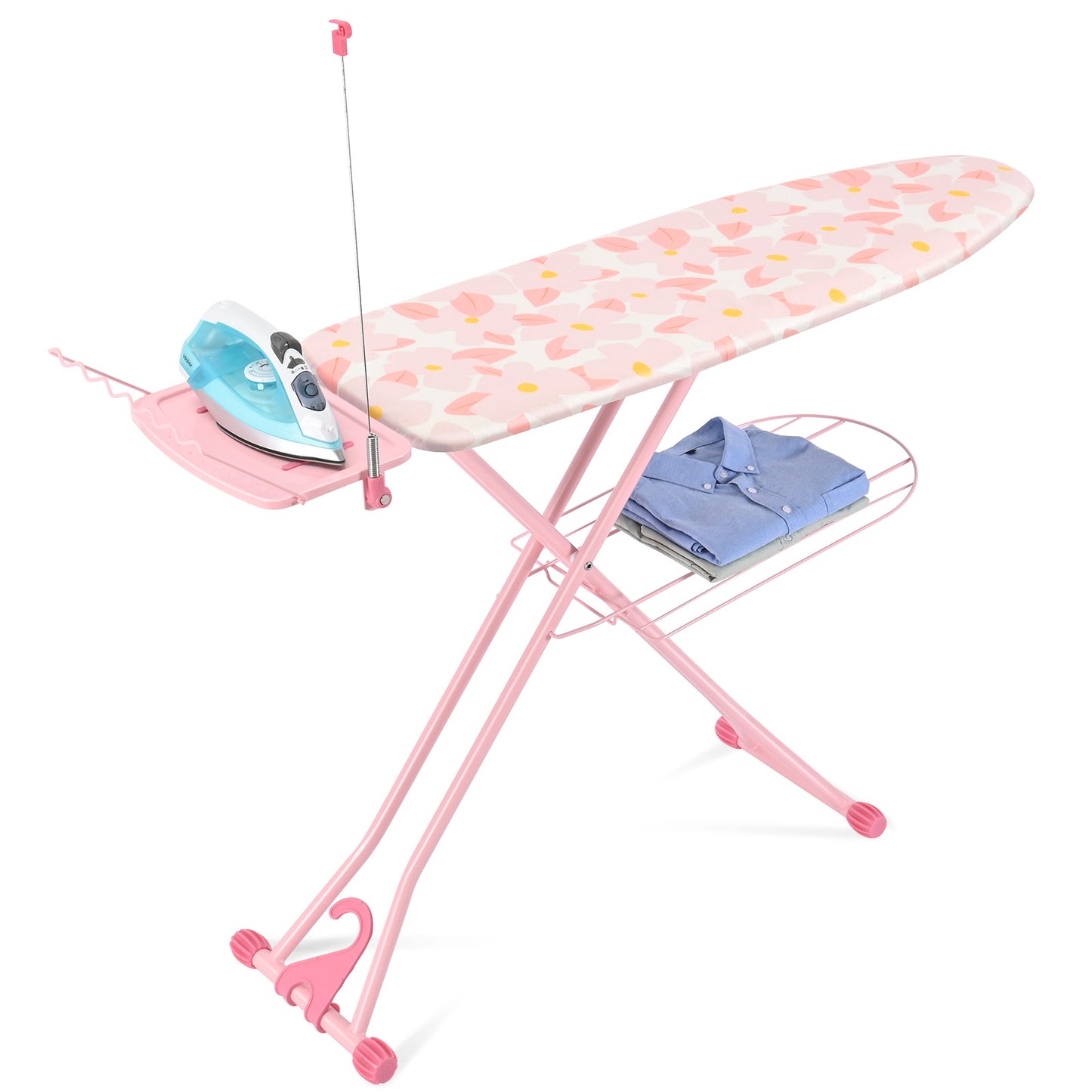TOOLF Ironing Board, Multi-use Iron Board with Hanger & Iron Rest, 7 Adjustable Heights, 43x13", Pink (QP1343HT2-P)