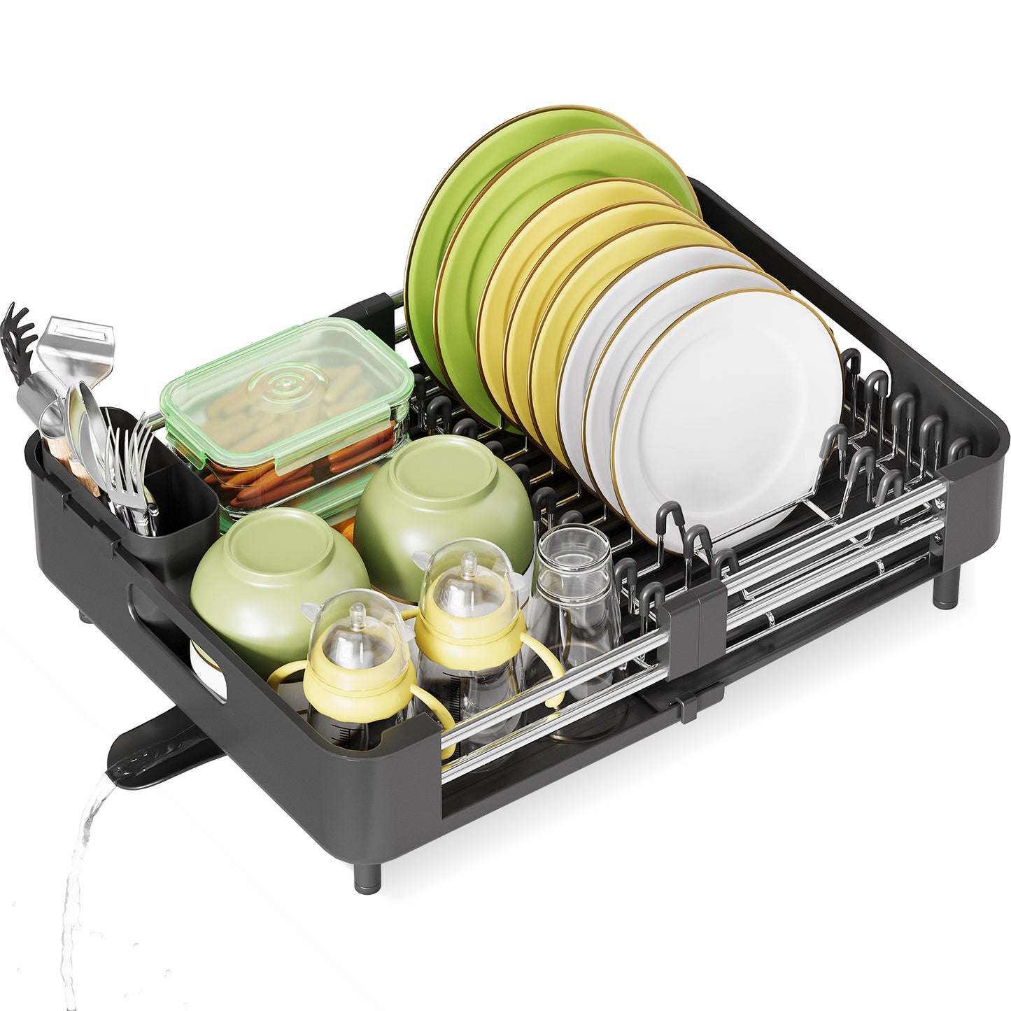 Dish Drying Rack, Kingrack Extendable Dish Rack for Kitchen Counter, Foldable Stainless Steel Space-Saving Dish Drainer,WK810172-20