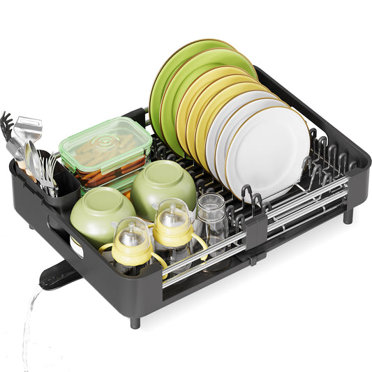 Dish Drying Rack, Kingrack Extendable Dish Rack for Kitchen Counter, Foldable Stainless Steel Space-Saving Dish Drainer,WK810172-20