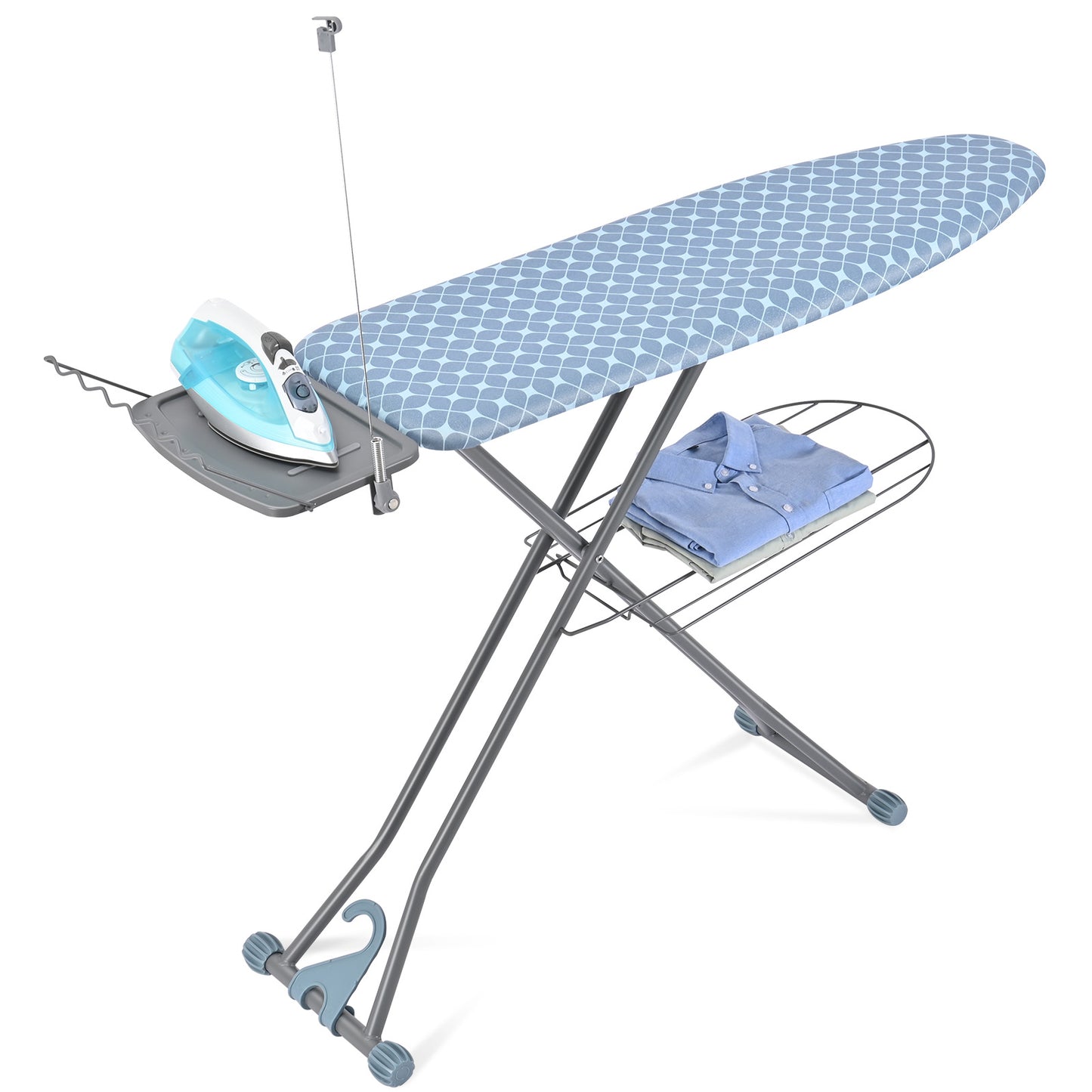 TOOLF Ironing Board, Multi-use Iron Board with Hanger & Iron Rest, 7 Adjustable Heights, 43x13", Blue (QP1343HT2-B)
