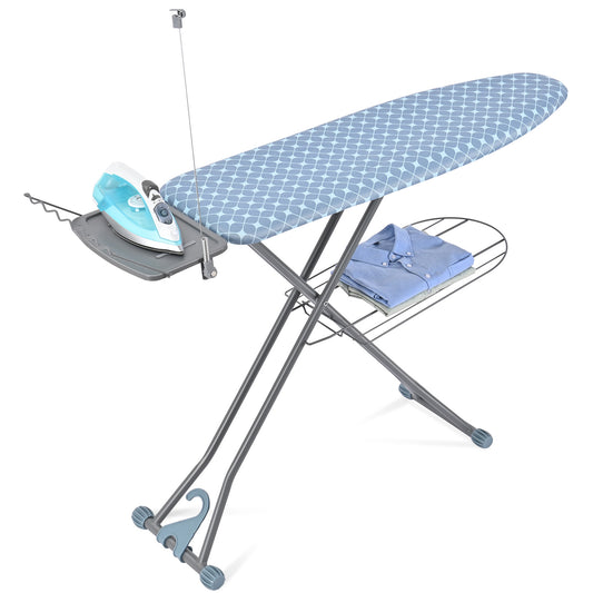 TOOLF Ironing Board, Multi-use Iron Board with Hanger & Iron Rest, 7 Adjustable Heights, 43x13", Blue (QP1343HT2-B)