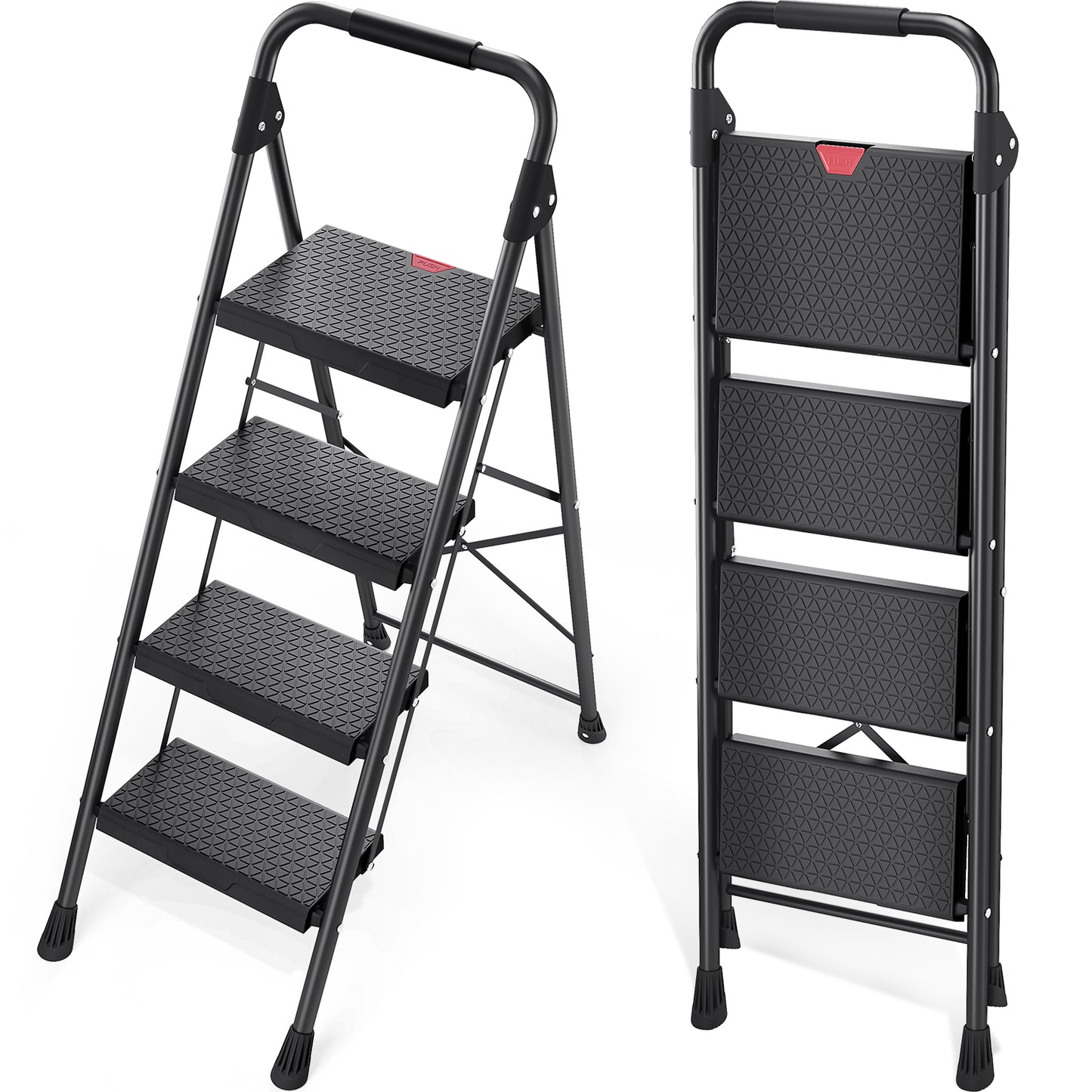 KINGRACK 2 Step Ladder, Folding Step Stool with Handrails, Black