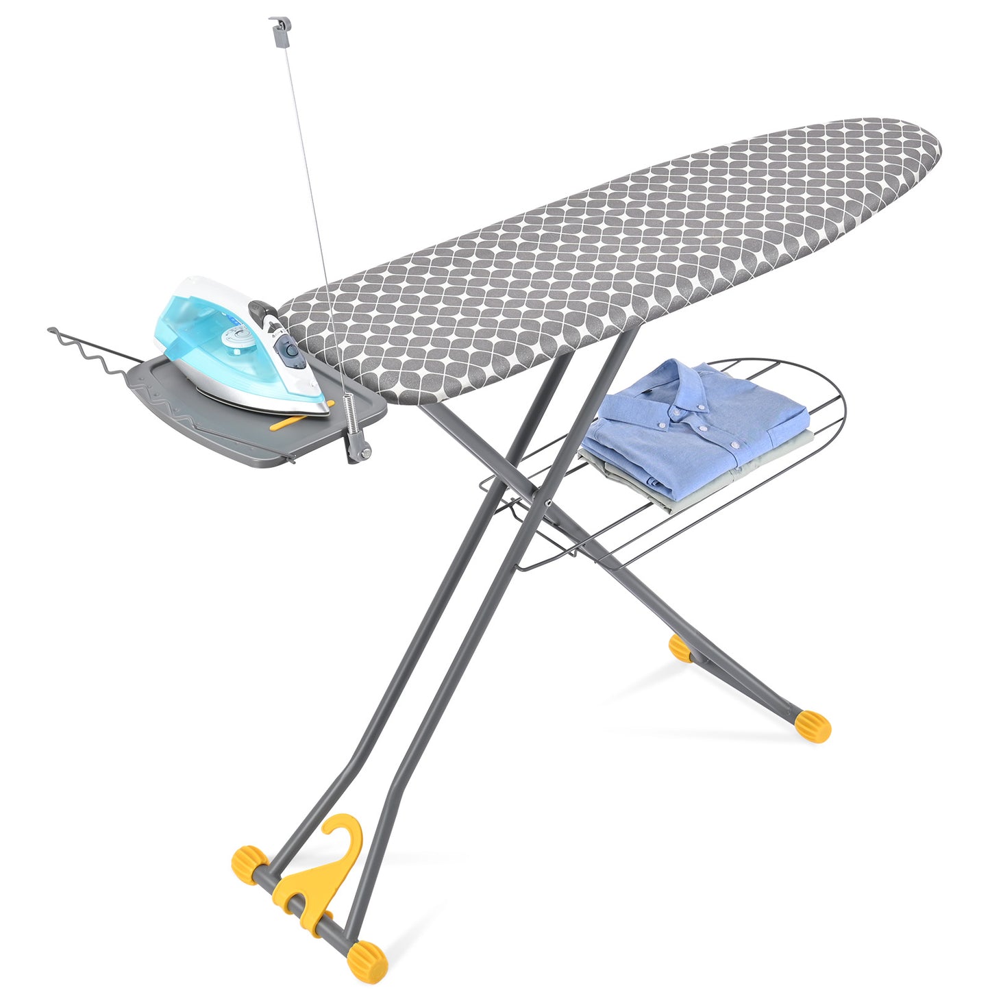 TOOLF Ironing Board, Iron Board with Hanger & Iron Rest, 7 Adjustable Heights, 43x13", Gray（QP1343HT2-Y）