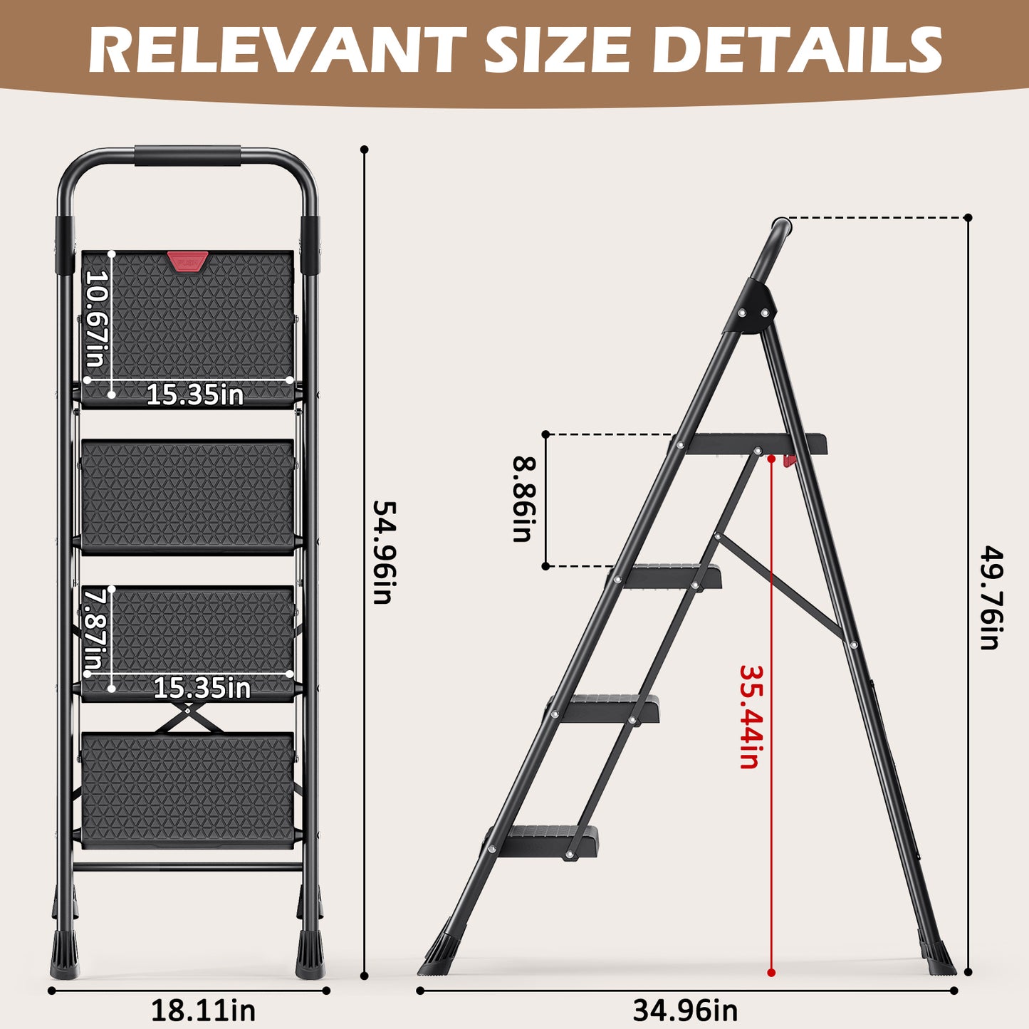 KINGRACK 2/3/4/5 Step Ladder, Folding Step Stool with Handrails, Black