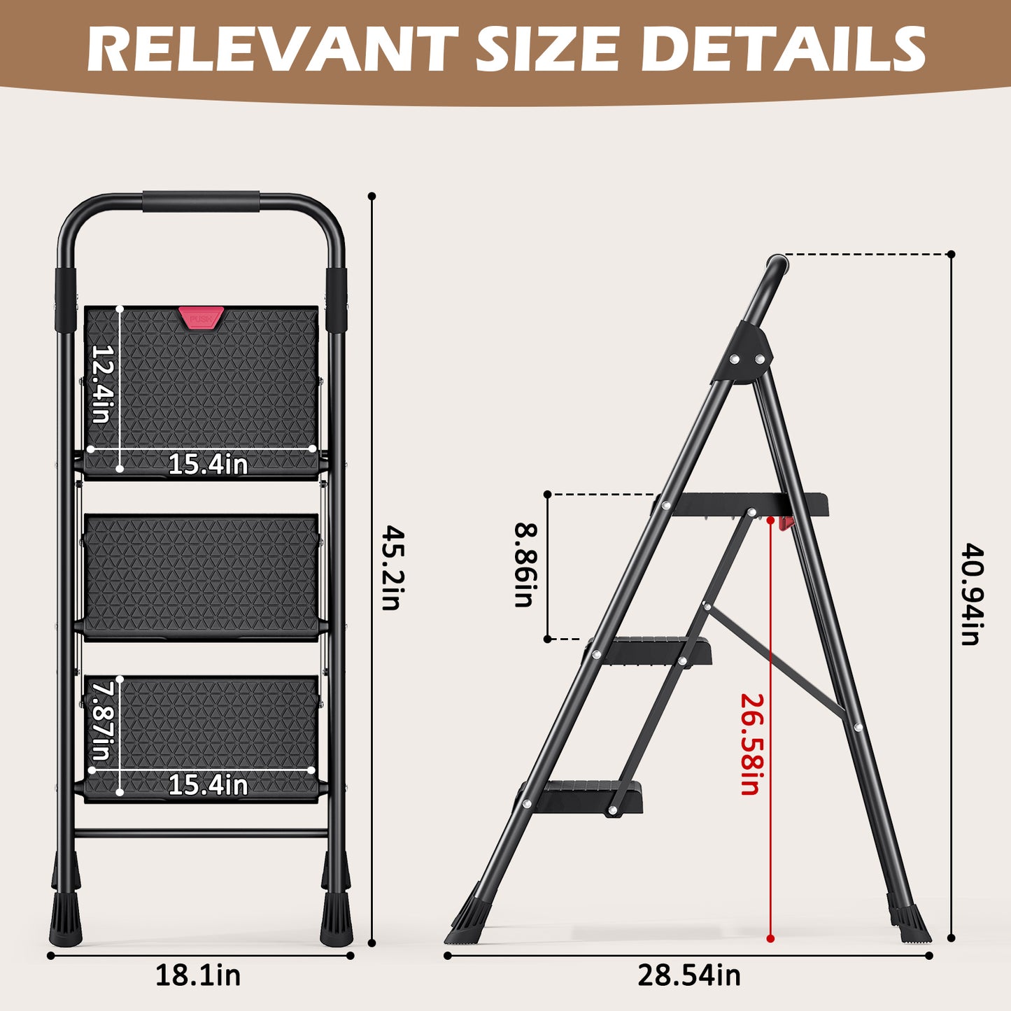 KINGRACK 2/3/4/5 Step Ladder, Folding Step Stool with Handrails, Black