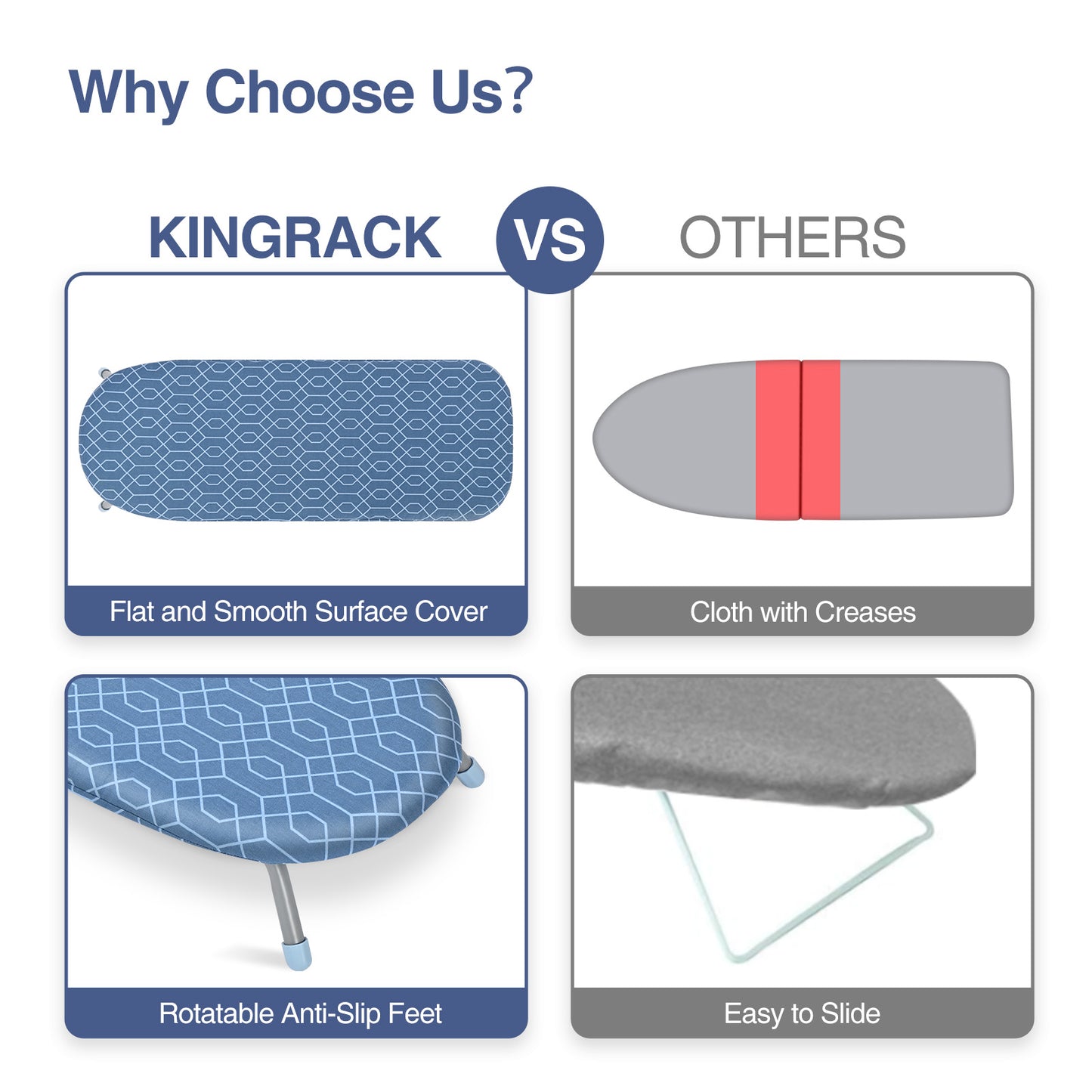 KK KINGRACK Ironing Board, Small Tabletop Ironing Board with Iron Holder, Foldable&Space-Saving, Blue＋Gray (P1232D5-16)
