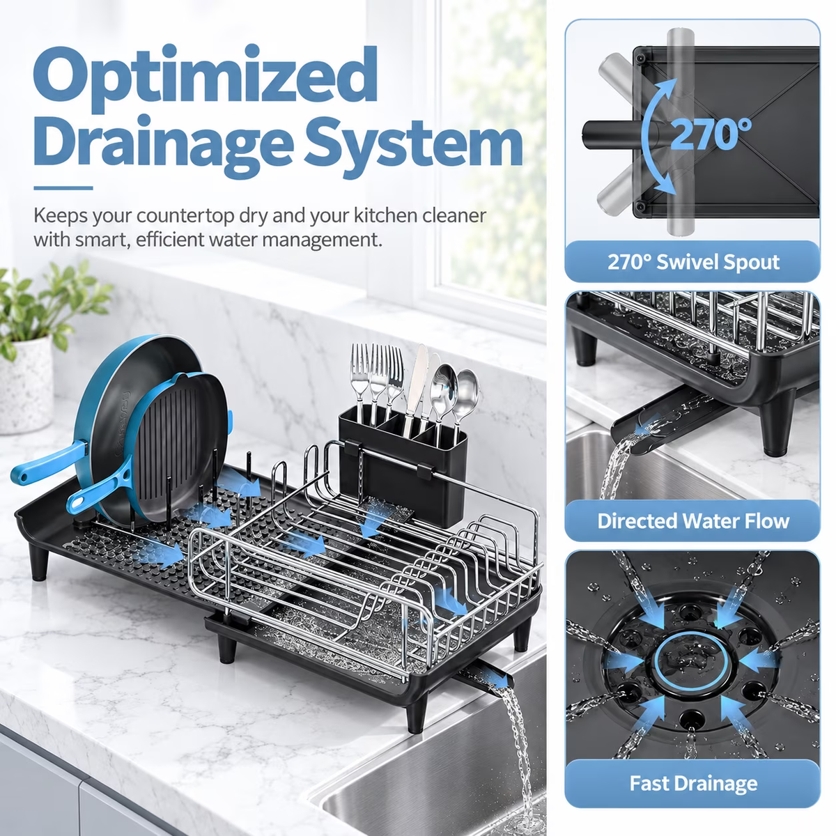 BEHERZT Expandable Dish Rack, Dish Drying Rack for Kitchen Counter, Stainless Steel Dish Drainer Racks