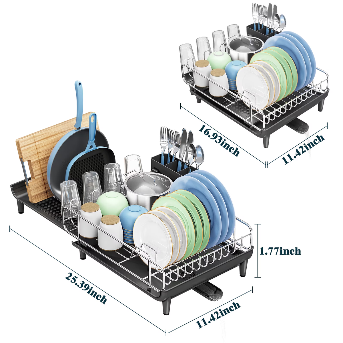 BEHERZT Expandable Dish Rack, Dish Drying Rack for Kitchen Counter, Stainless Steel Dish Drainer Racks