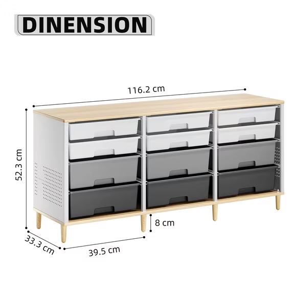 BEHERZT Sideboard Storage Cabinet with 12 Drawers , for 32-45'' TV Stand , Fluted Modern Buffet Cabinet for Living Room, Bedroom , School, Gray