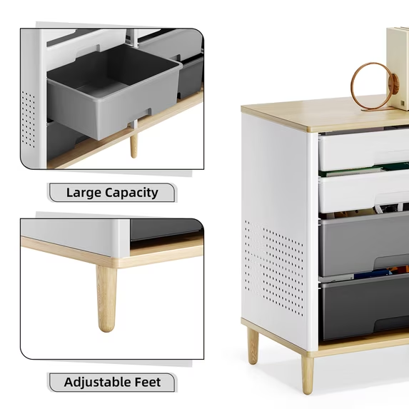 BEHERZT Sideboard Storage Cabinet with 12 Drawers , for 32-45'' TV Stand , Fluted Modern Buffet Cabinet for Living Room, Bedroom , School, Gray