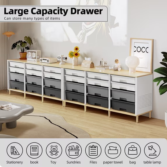 BEHERZT Sideboard Storage Cabinet with 12 Drawers , for 32-45'' TV Stand , Fluted Modern Buffet Cabinet for Living Room, Bedroom , School, Gray