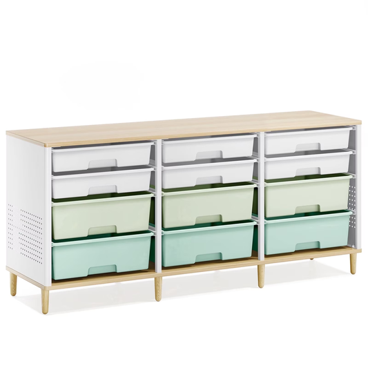 BEHERZT Sideboard Storage Cabinet with 12 Drawers , for 32-45'' TV Stand , Fluted Modern Buffet Cabinet for Living Room, Bedroom , School, Green