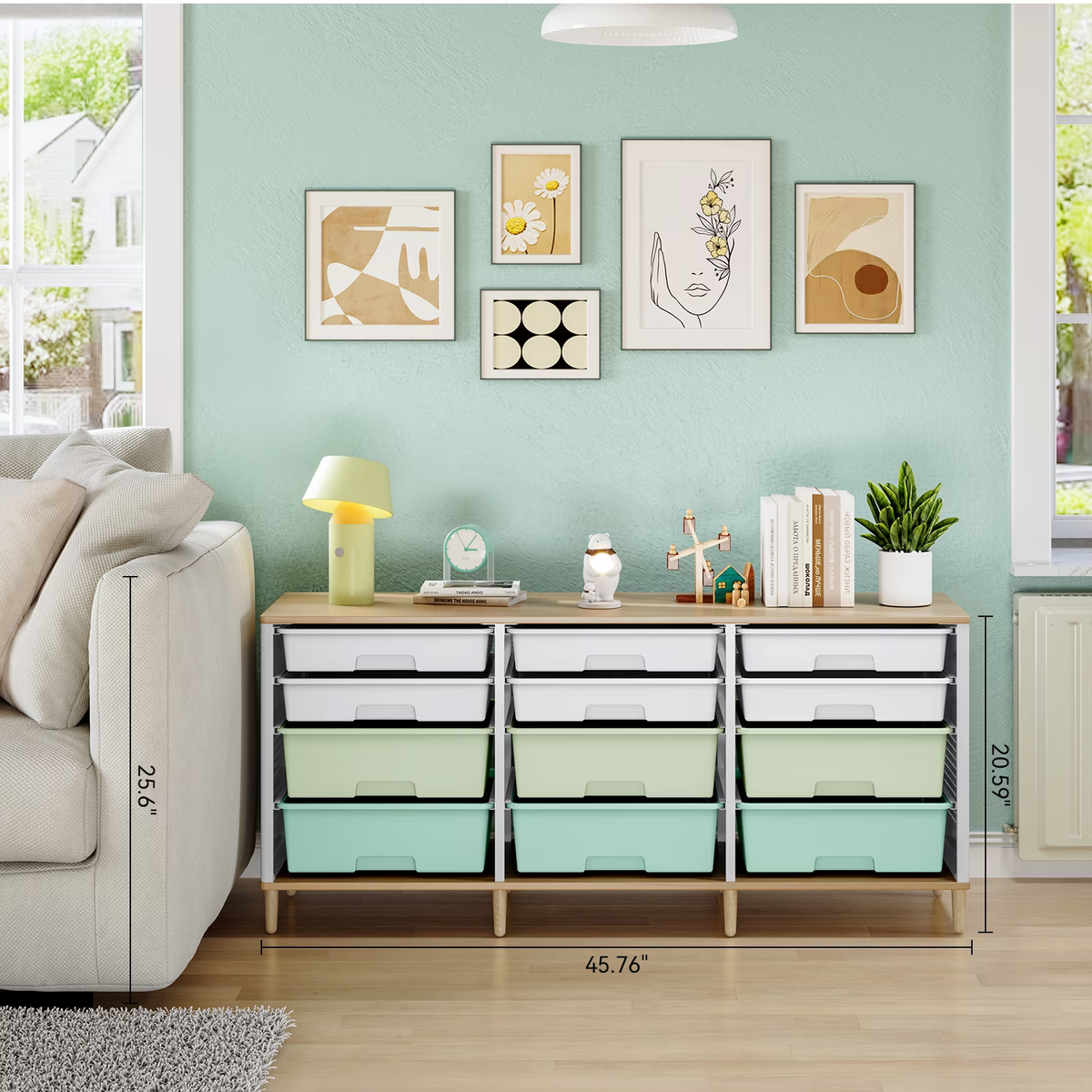 BEHERZT Sideboard Storage Cabinet with 12 Drawers , for 32-45'' TV Stand , Fluted Modern Buffet Cabinet for Living Room, Bedroom , School, Green