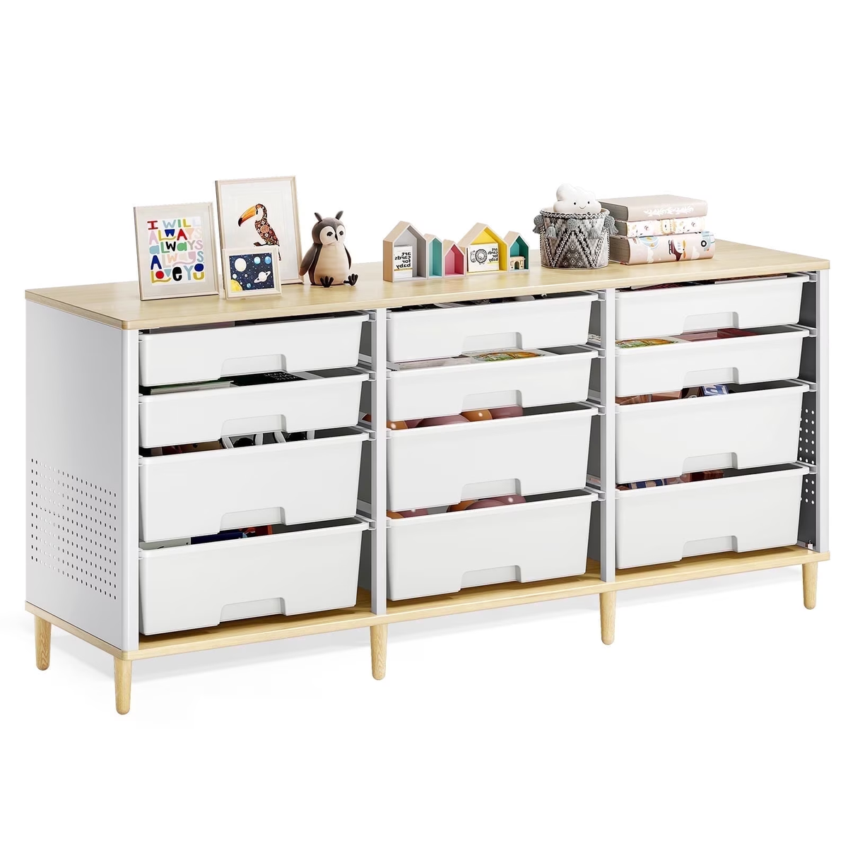 BEHERZT Sideboard Storage Cabinet with 12 Drawers , for 32-45'' TV Stand , Fluted Modern Buffet Cabinet for Living Room, Bedroom , School
