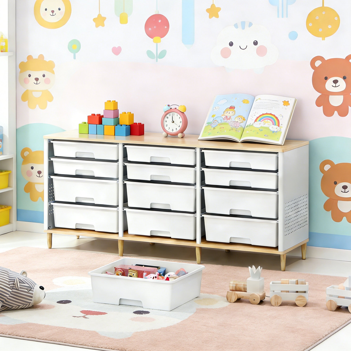 BEHERZT Sideboard Storage Cabinet with 12 Drawers , for 32-45'' TV Stand , Fluted Modern Buffet Cabinet for Living Room, Bedroom , School