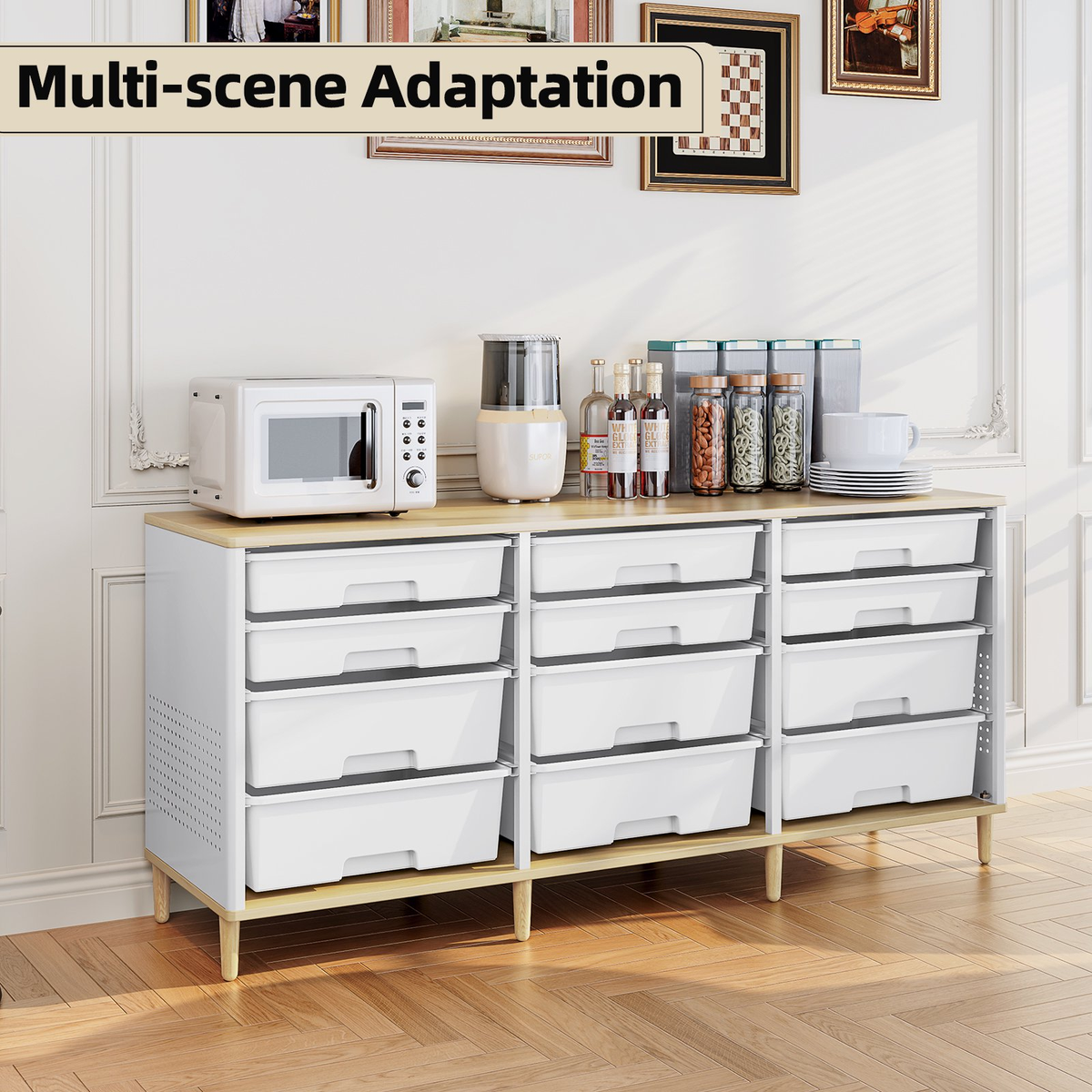 BEHERZT Sideboard Storage Cabinet with 12 Drawers , for 32-45'' TV Stand , Fluted Modern Buffet Cabinet for Living Room, Bedroom , School