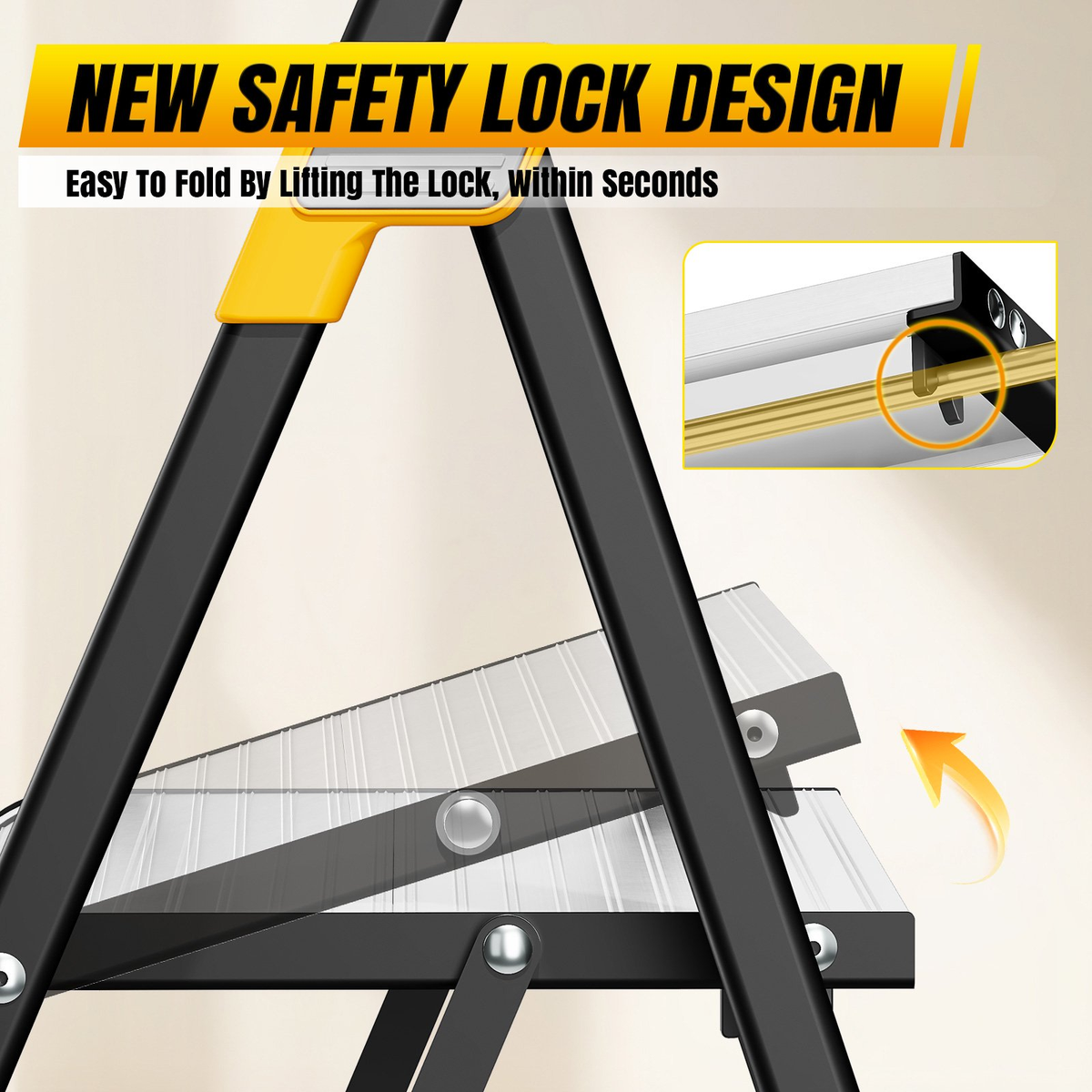 KINGTIDY 3 Step Ladder, Sturdy Aluminium Ladder with Anti-Slip Pedal, 330lbs, Portable Ladder for Home Kitchen Office, Silver