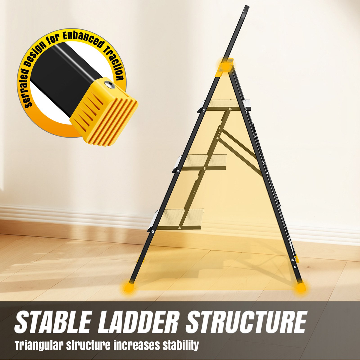 KINGTIDY 3 Step Ladder, Sturdy Aluminium Ladder with Anti-Slip Pedal, 330lbs, Portable Ladder for Home Kitchen Office, Silver