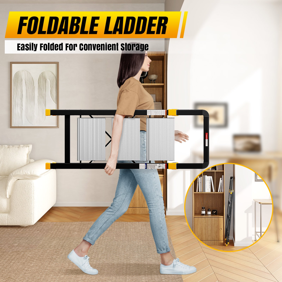 KINGTIDY 3 Step Ladder, Sturdy Aluminium Ladder with Anti-Slip Pedal, 330lbs, Portable Ladder for Home Kitchen Office, Silver