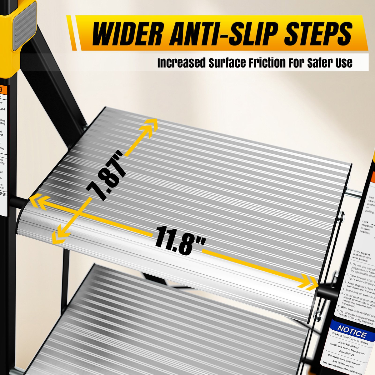 KINGTIDY 5 Step Ladder, Sturdy Aluminium Ladder with Anti-Slip Pedal, 330lbs, Portable Ladder for Home Kitchen Office, Silver