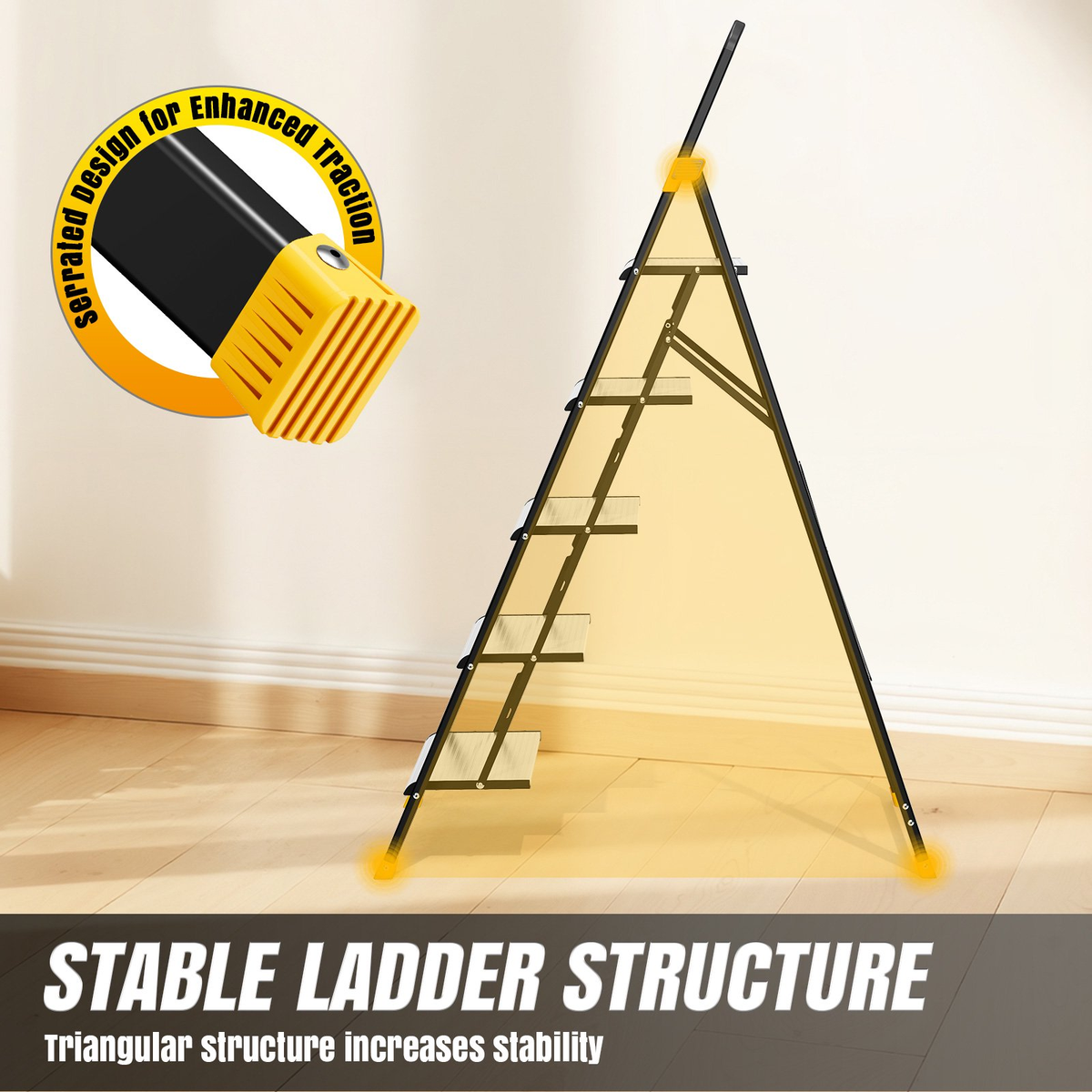 KINGTIDY 5 Step Ladder, Sturdy Aluminium Ladder with Anti-Slip Pedal, 330lbs, Portable Ladder for Home Kitchen Office, Silver