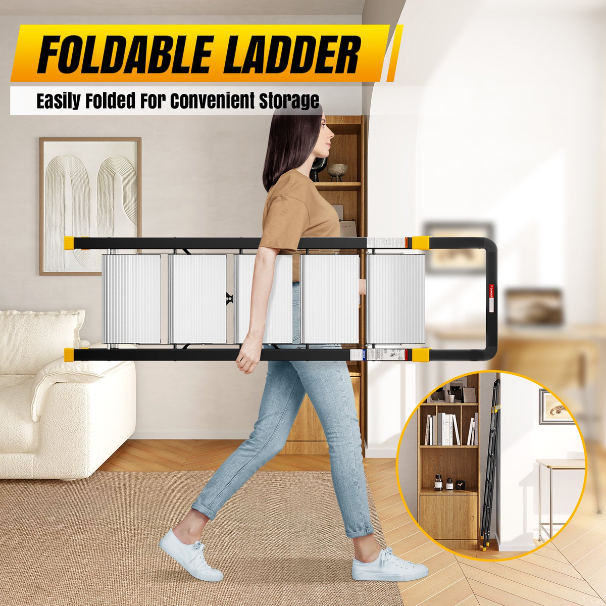 KINGTIDY 5 Step Ladder, Sturdy Aluminium Ladder with Anti-Slip Pedal, 330lbs, Portable Ladder for Home Kitchen Office, Silver