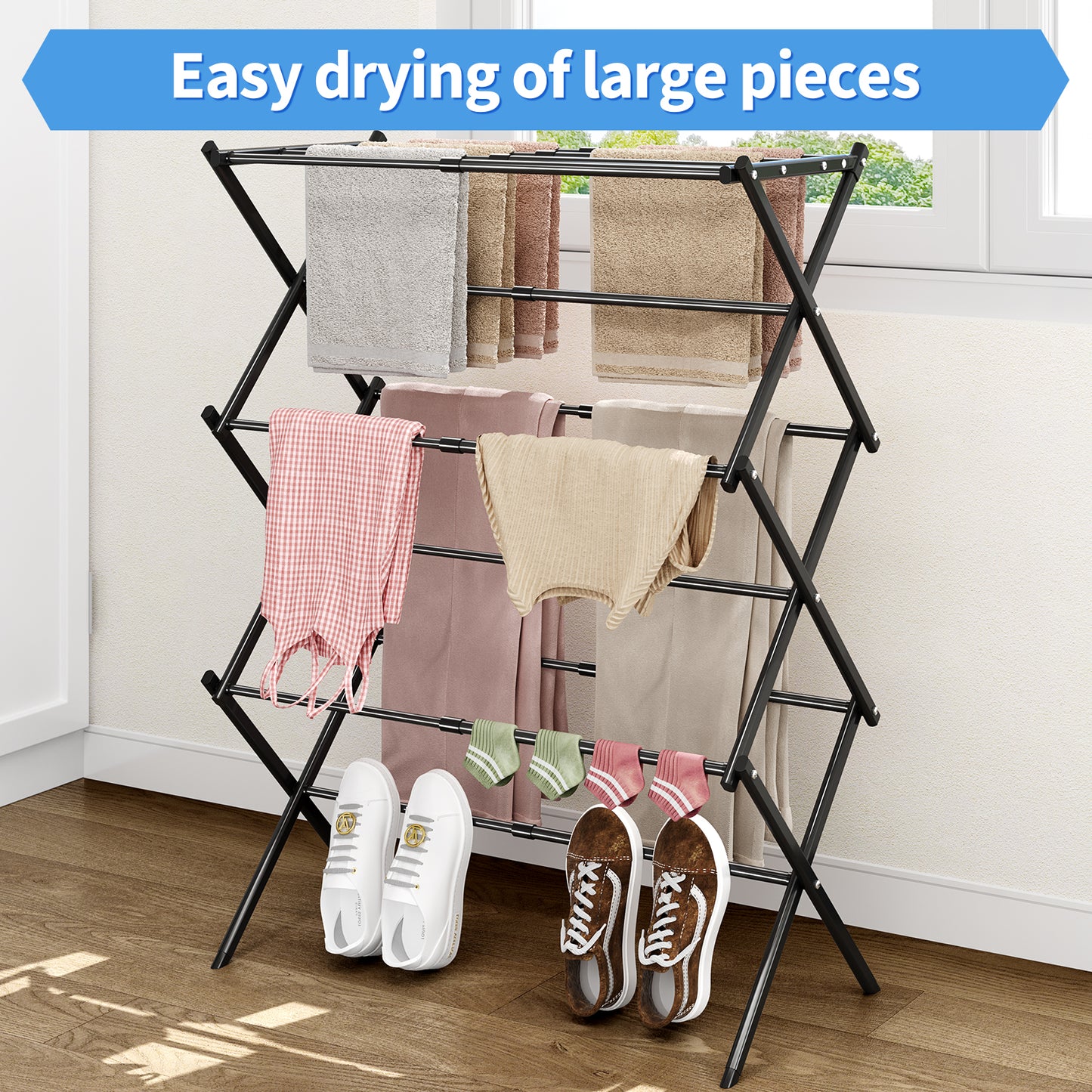 KK KINGRACK Clothes Drying Rack, Expandable & Collapsible Steel Laundry Drying Racks, Black (121501-Black)