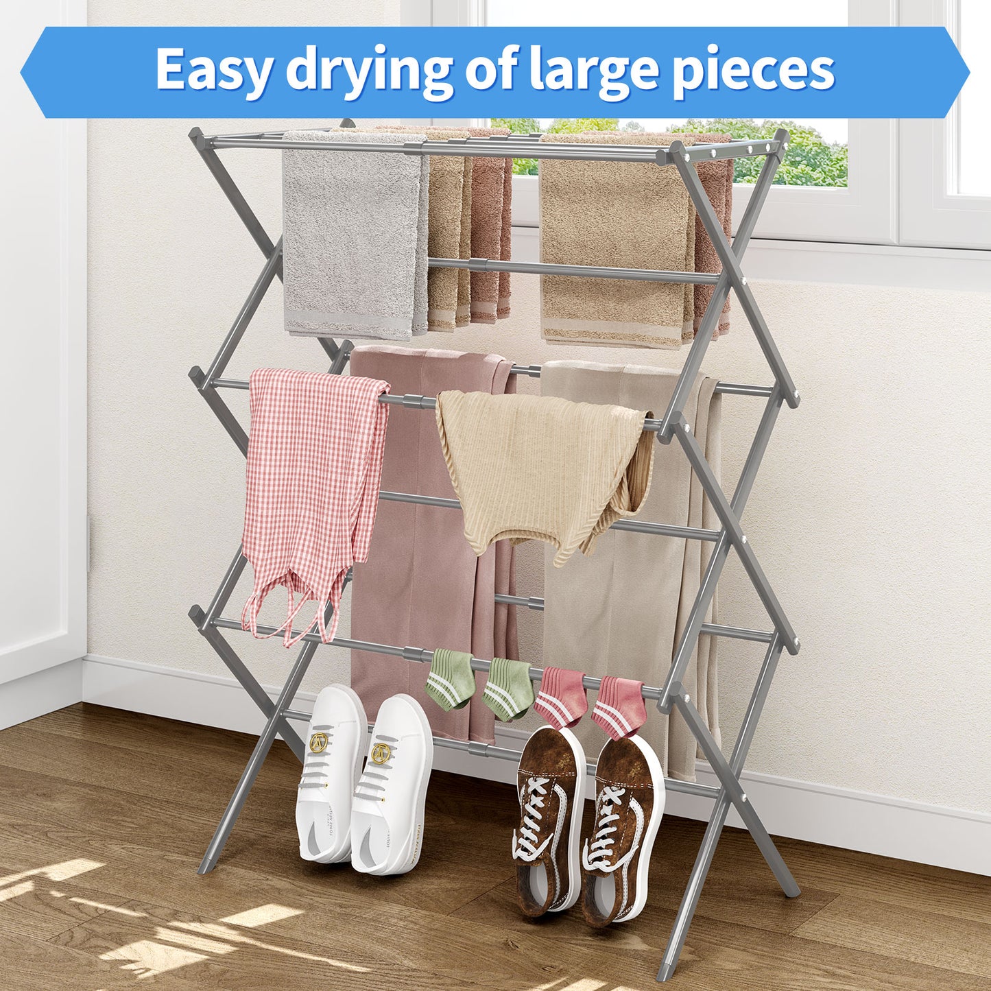 KK KINGRACK Clothes Drying Rack, Expandable & Collapsible Steel Laundry Drying Racks, Gray (121501-Gray)