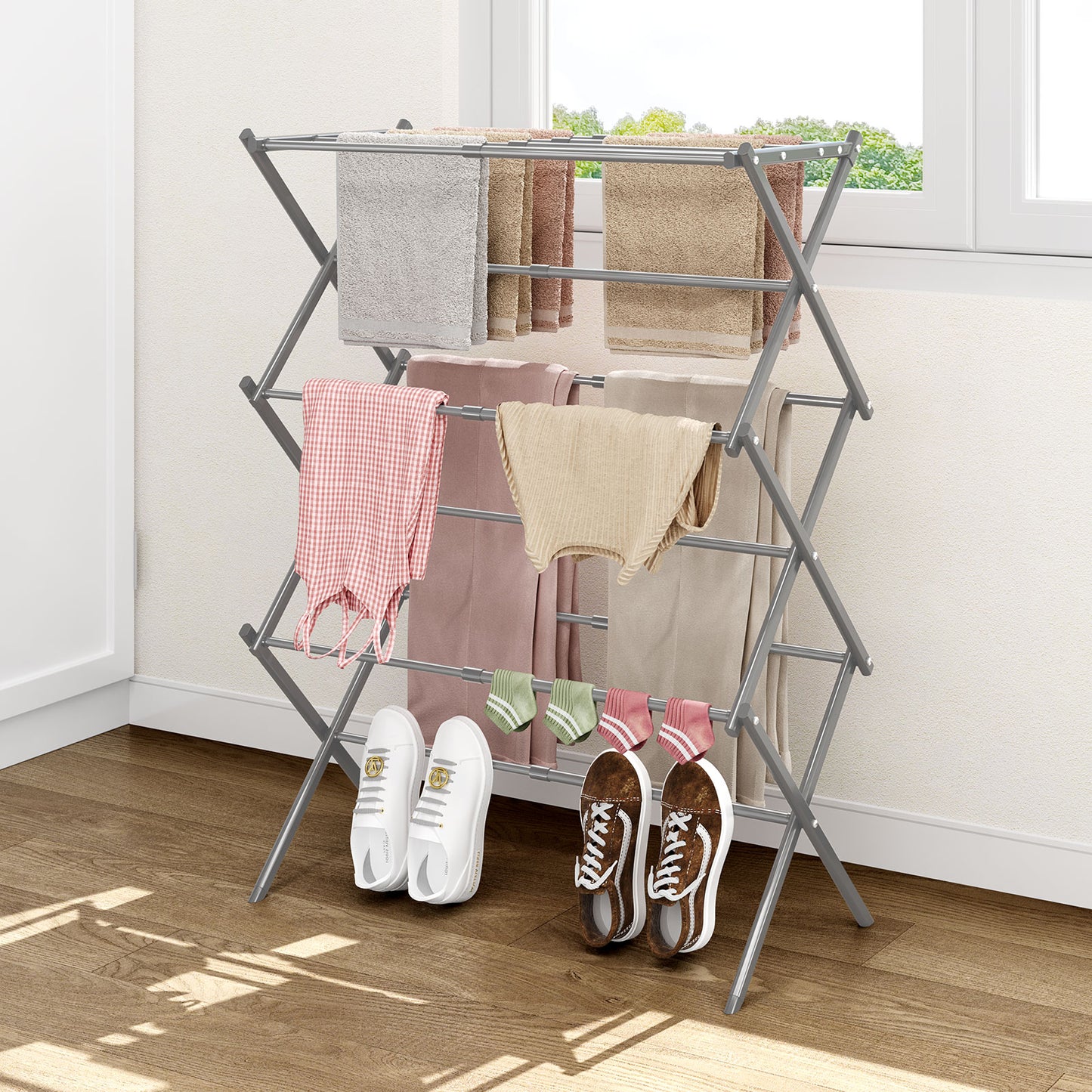 KK KINGRACK Clothes Drying Rack, Expandable & Collapsible Steel Laundry Drying Racks, Gray (121501-Gray)