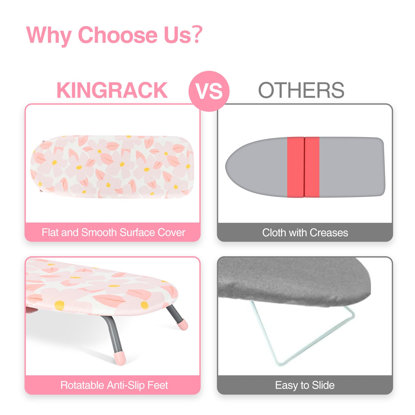 KK KINGRACK Ironing Board, Small Tabletop Ironing Board with Iron Holder, Foldable&Space-Saving, Pink (P1232D5-16P)