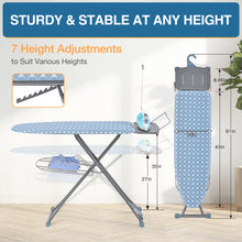 TOOLF Ironing Board, Multi-use Iron Board with Hanger & Iron Rest, 7 Adjustable Heights, 43x13", Blue (QP1343HT2-B)