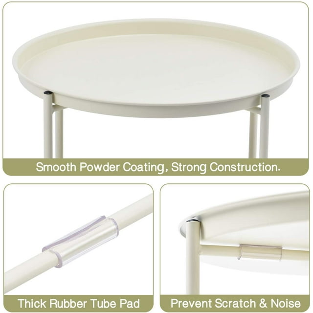 Kingrack Round End Table, Sofa Side Table with Storage Basket, Coffee Round Table, Small Bed Nightstand for Living Room Bedroom, Cream, WK131033-BGWT