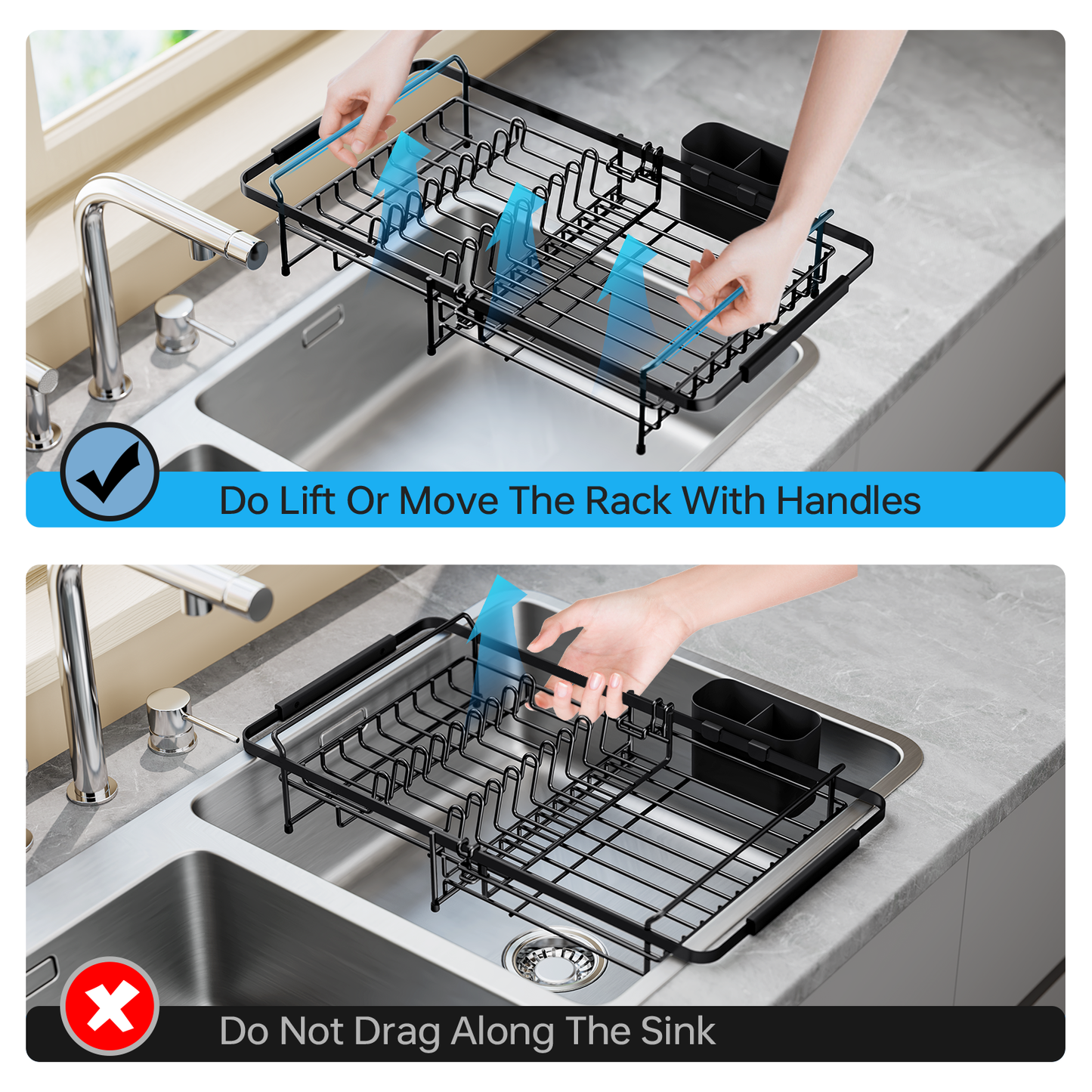 KK KINGRACK Dish Drying Rack , Expandable Metal Dish Rack, Rustproof Dish Drainer for Kitchen Counter, Black